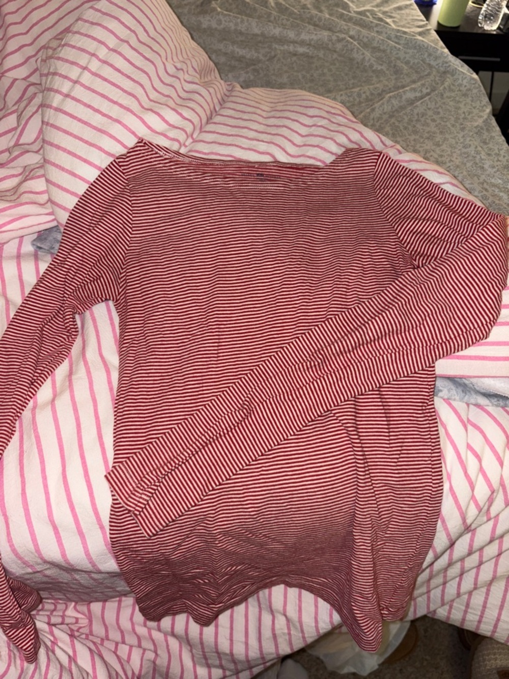 Brandy Melville Red and White Striped Long-Sleeve Top